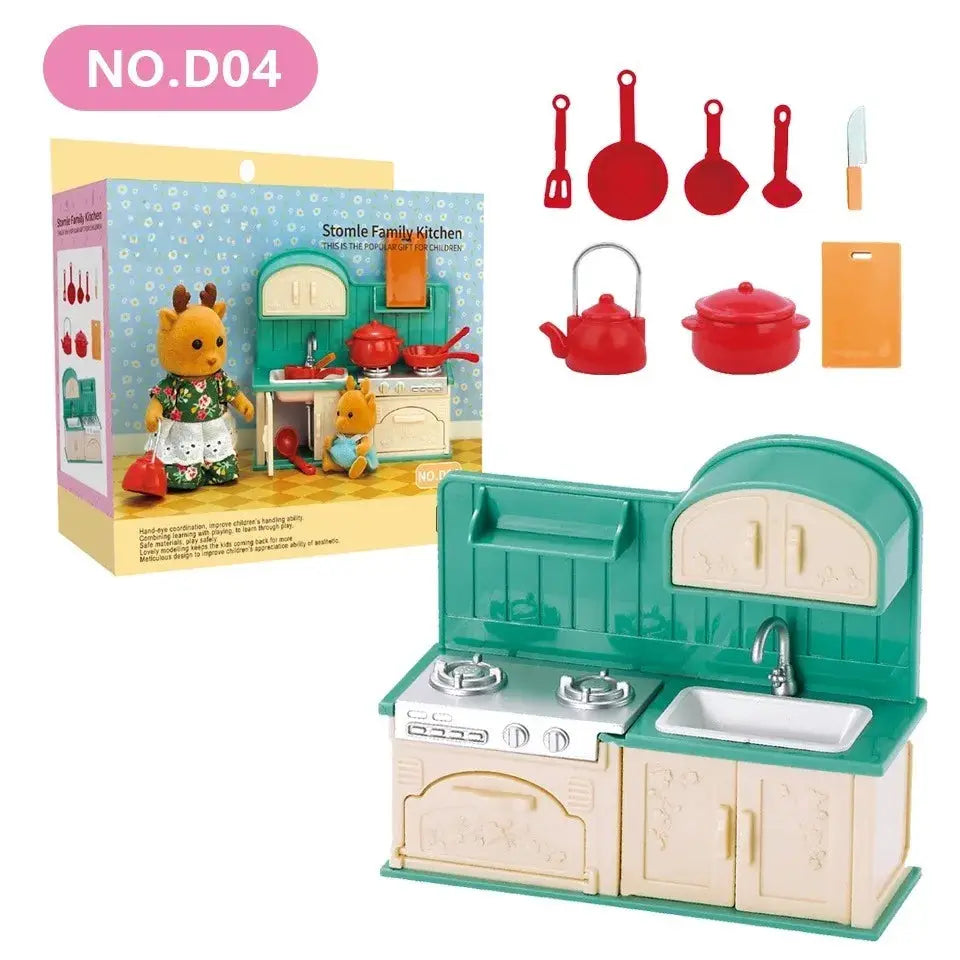Dollhouse Furniture Set For Bathroom Kitchen Laundry With Fridge And Washing Machine Miniature Pretend Play Toys