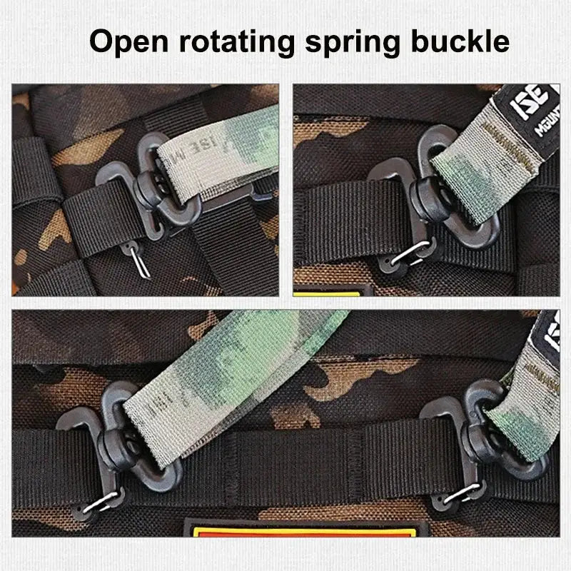 Simples Market outdoor tactical crossbody strap with camo webbing and rotating spring buckle, adjustable length