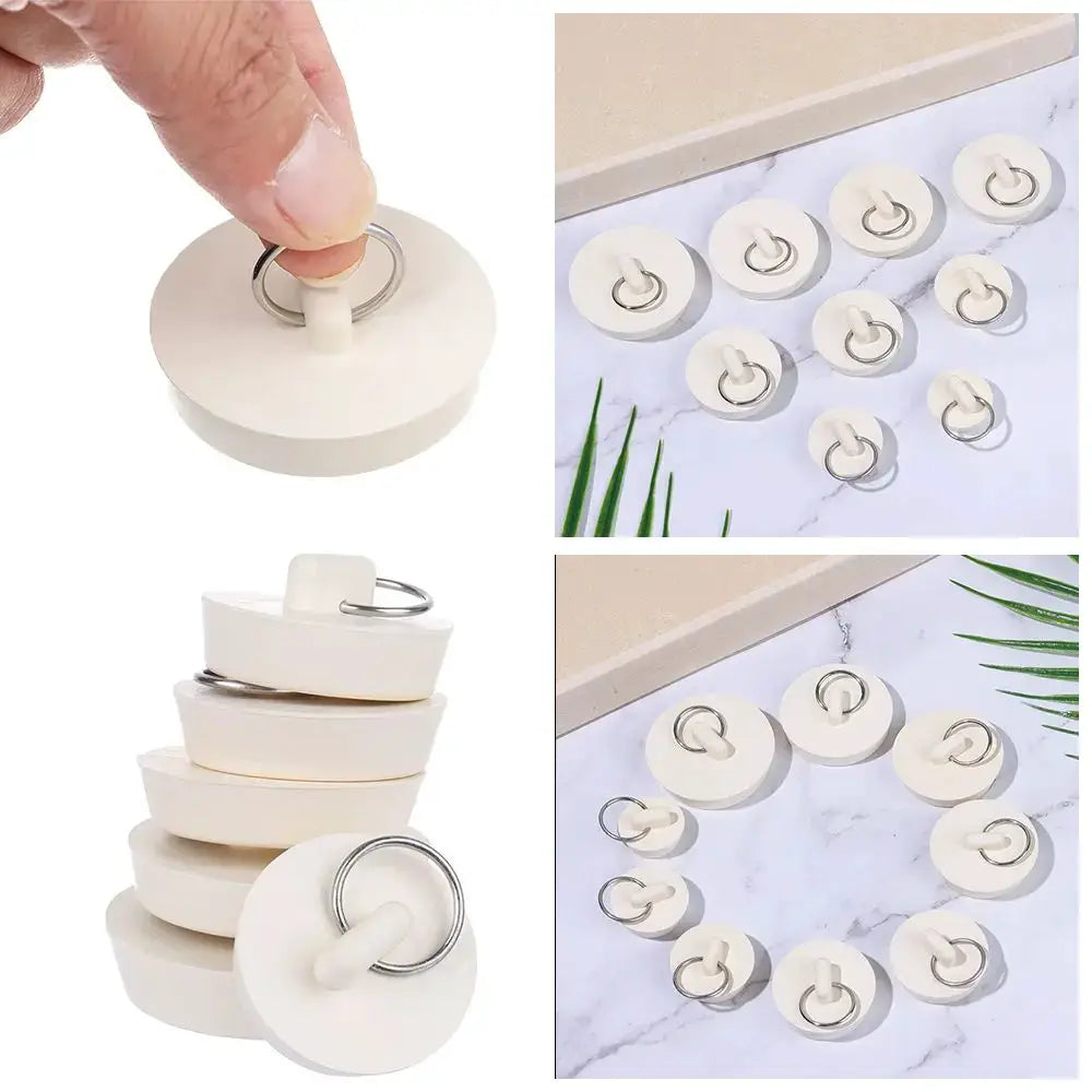 Simples Market white rubber drain plug set for sink, tub and laundry with metal ring handles