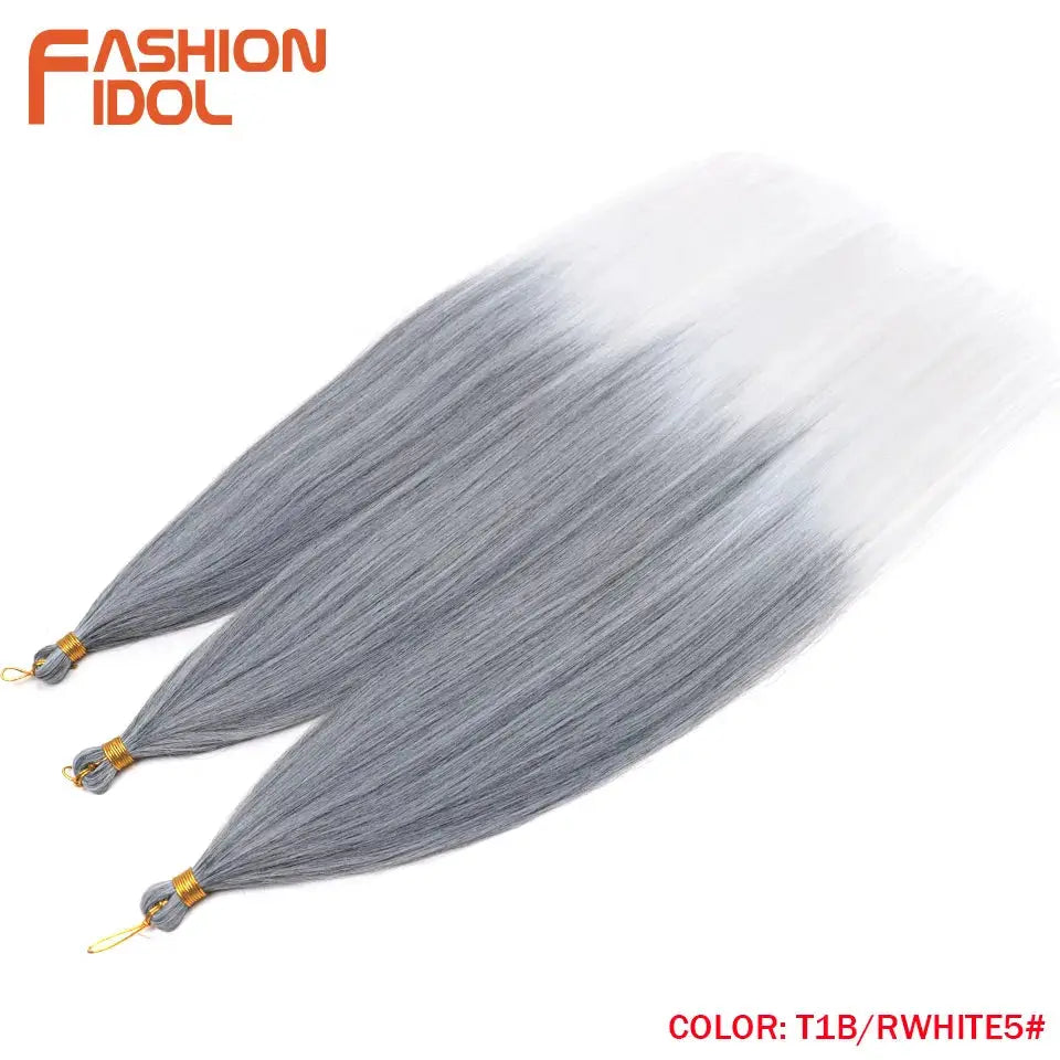 Ariel straight pony hair bundles, 28in, 3pcs, ombre silver gray synthetic crochet braids by Fashion Idol
