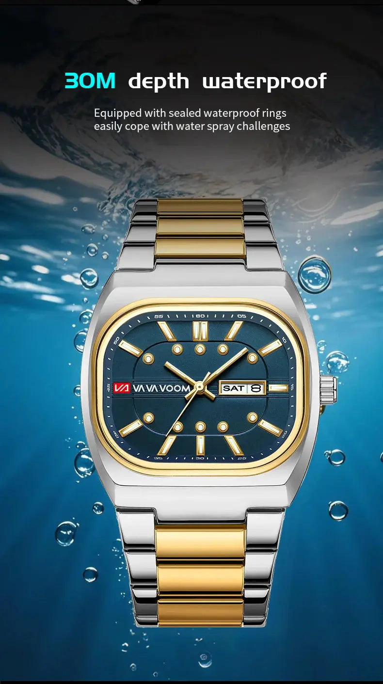 Men's square blue-dial stainless steel quartz diving watch by Simples Market