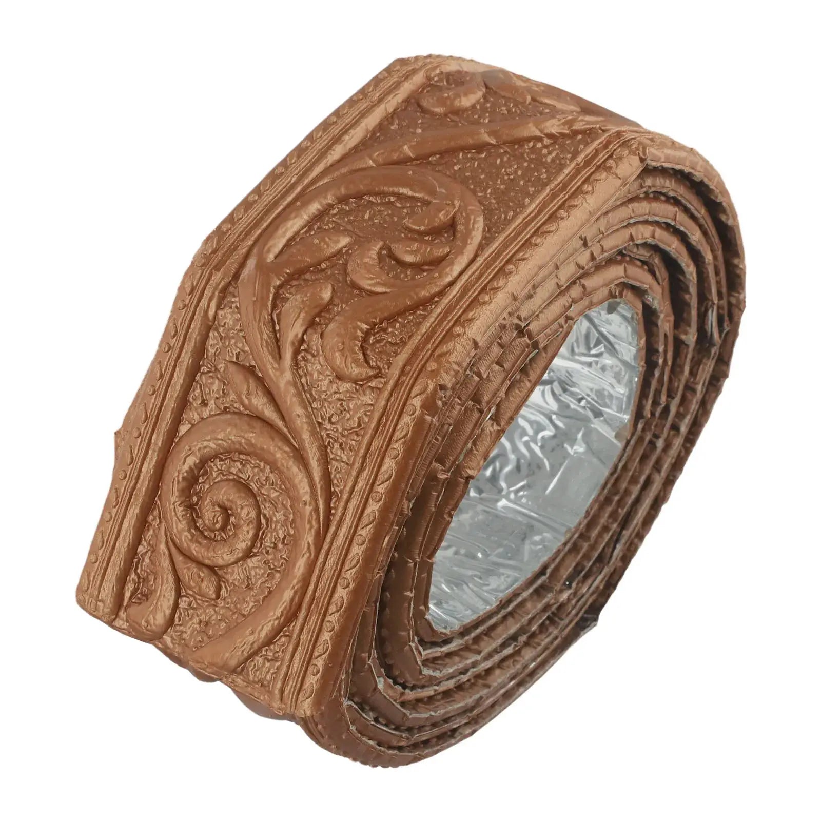3D wall trim roll, brown ornate border with embossed scroll pattern, self-adhesive waterproof baseboard