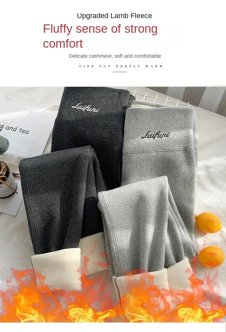 Women's winter warm leggings set by Simples Market; high-waisted, fleece-lined thermal pants in black, dark gray and light gray (3-pack)