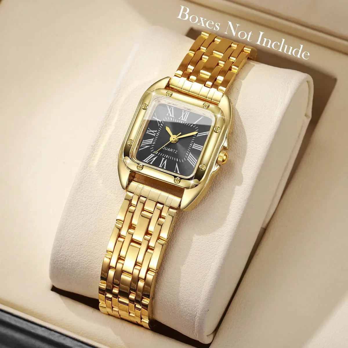 Gold-tone square women's quartz watch with Roman numeral dial and linked bracelet by Simples Market