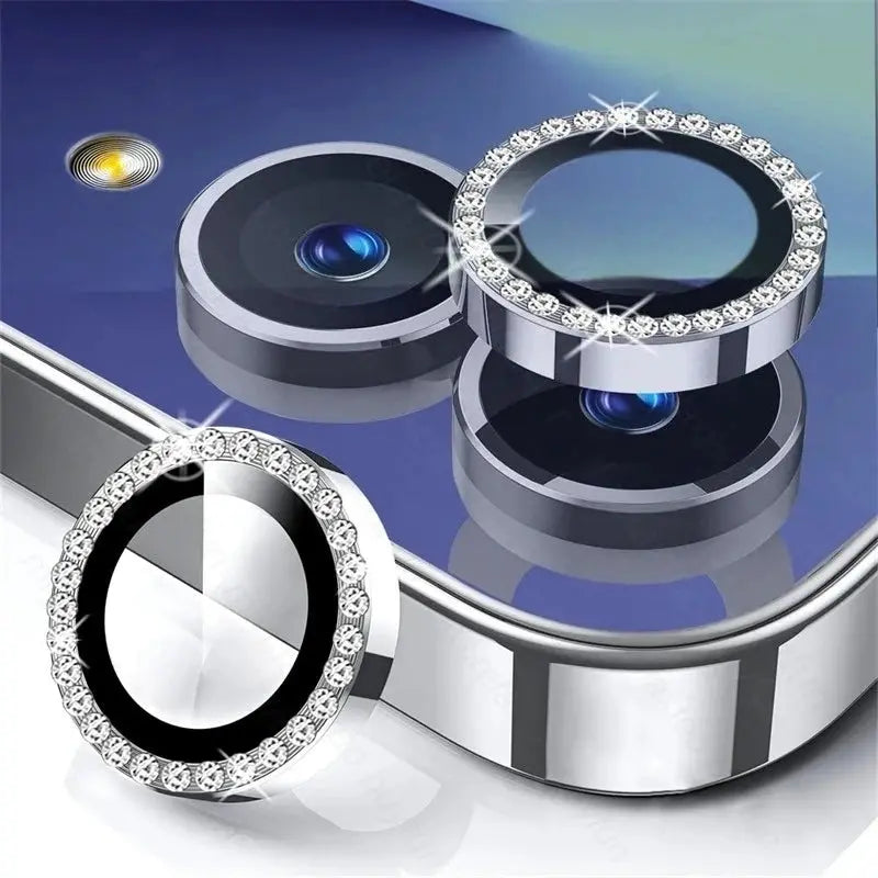Three crystal diamond metal ring camera glass protectors for Samsung Galaxy Z Flip7; lens-cap style, case-friendly