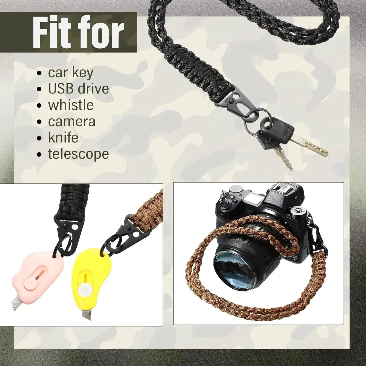 Heavy-duty paracord lanyard keychain, black braided with metal clip and key ring by Simples Market