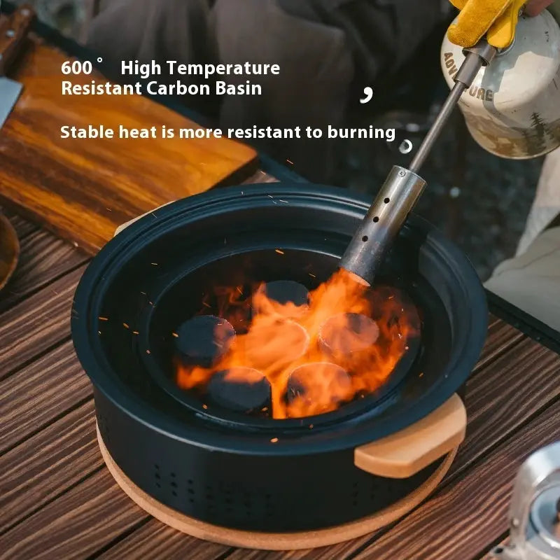 Naturehike outdoor tabletop barbecue stove with high-temp carbon basin, black portable camping gear