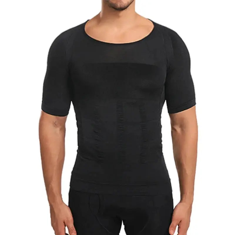 Men's tummy-control body shaper compression shirt in black by Simples Market
