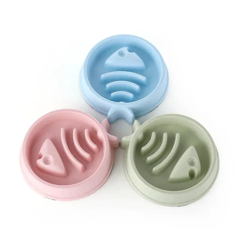 Pet slow-feed bowls set of 3 in pastel blue, pink and green by Simples Market, anti-choking design