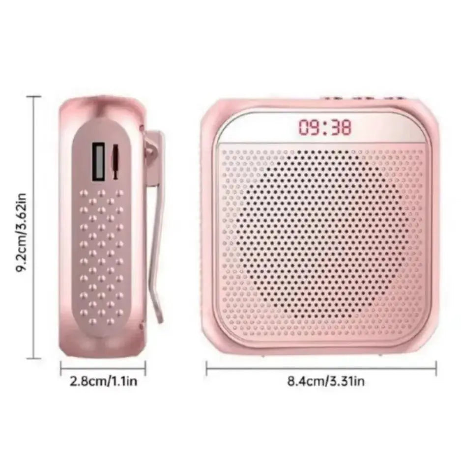 XIKCU portable voice amplifier two-piece rose-pink set with speaker and microphone, rechargeable ultralight