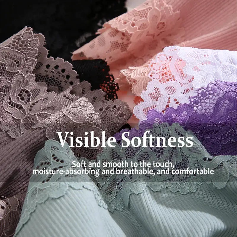3-pack women's cotton panties with floral lace by Simples Market in assorted colors