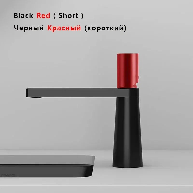 Simples Market modern basin faucet, black matte body with red top cap, single-handle, single-hole sink tap