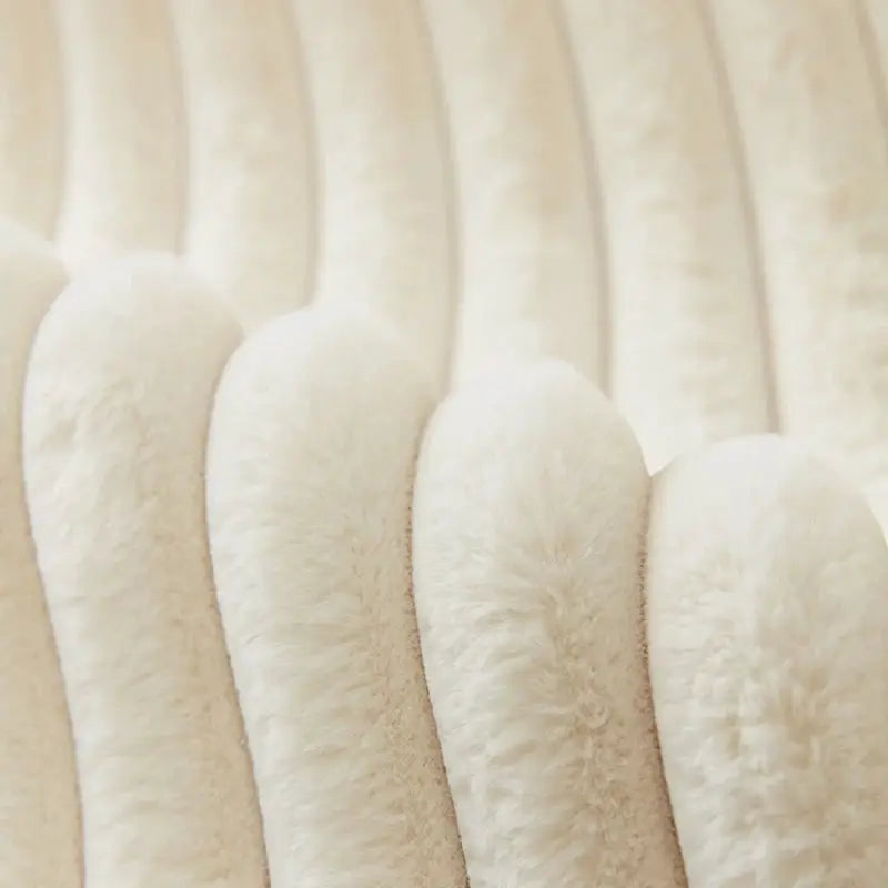 Thick plush stripe faux rabbit fur sofa cover in ivory, non-slip winter slipcover
