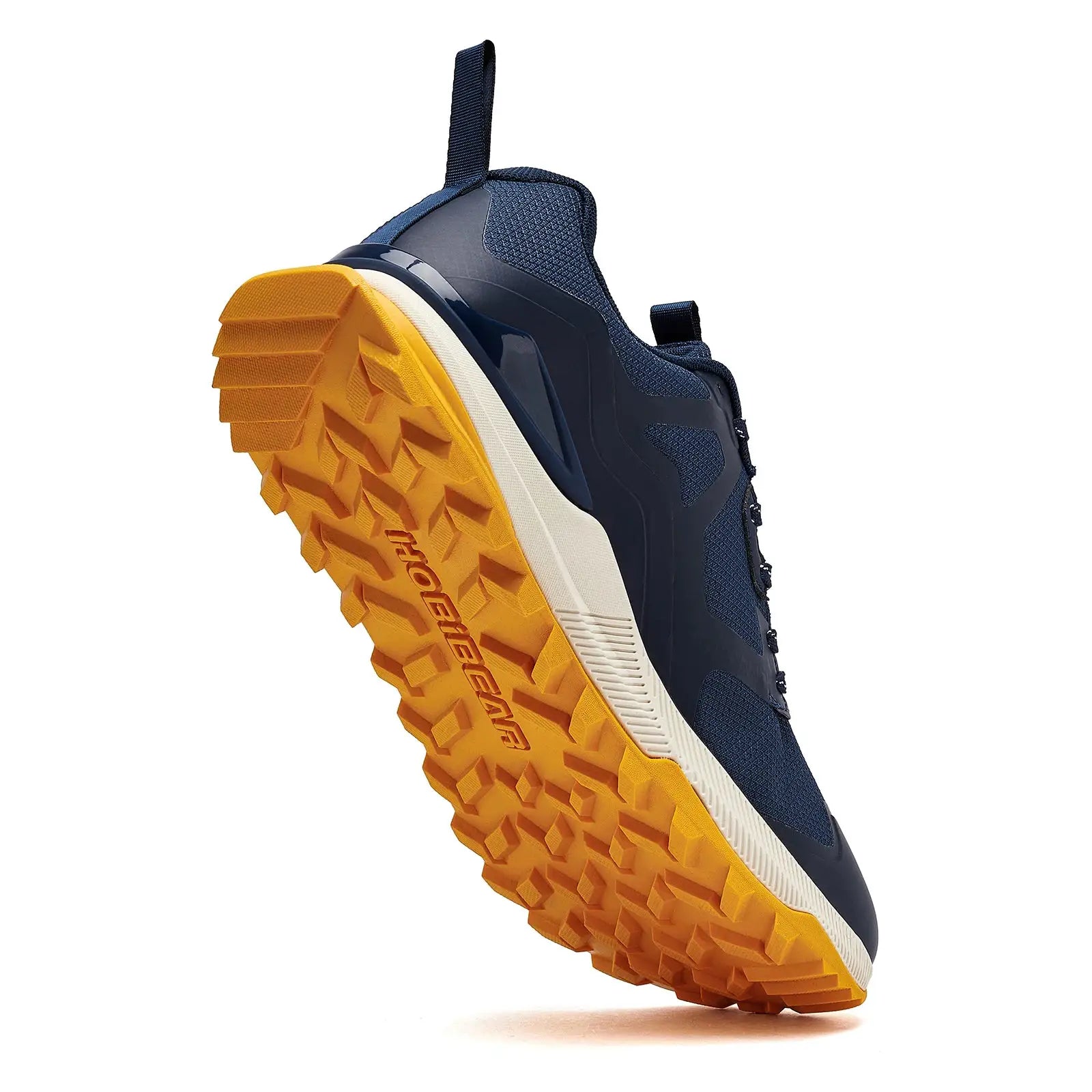HOBIBEAR unisex hiking shoes navy blue artificial leather with orange non-slip outsole