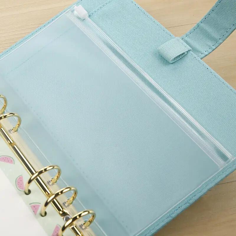 Simples Market blue 6-hole binder with waterproof PVC zipper pockets for A5/A6/A7 notebooks