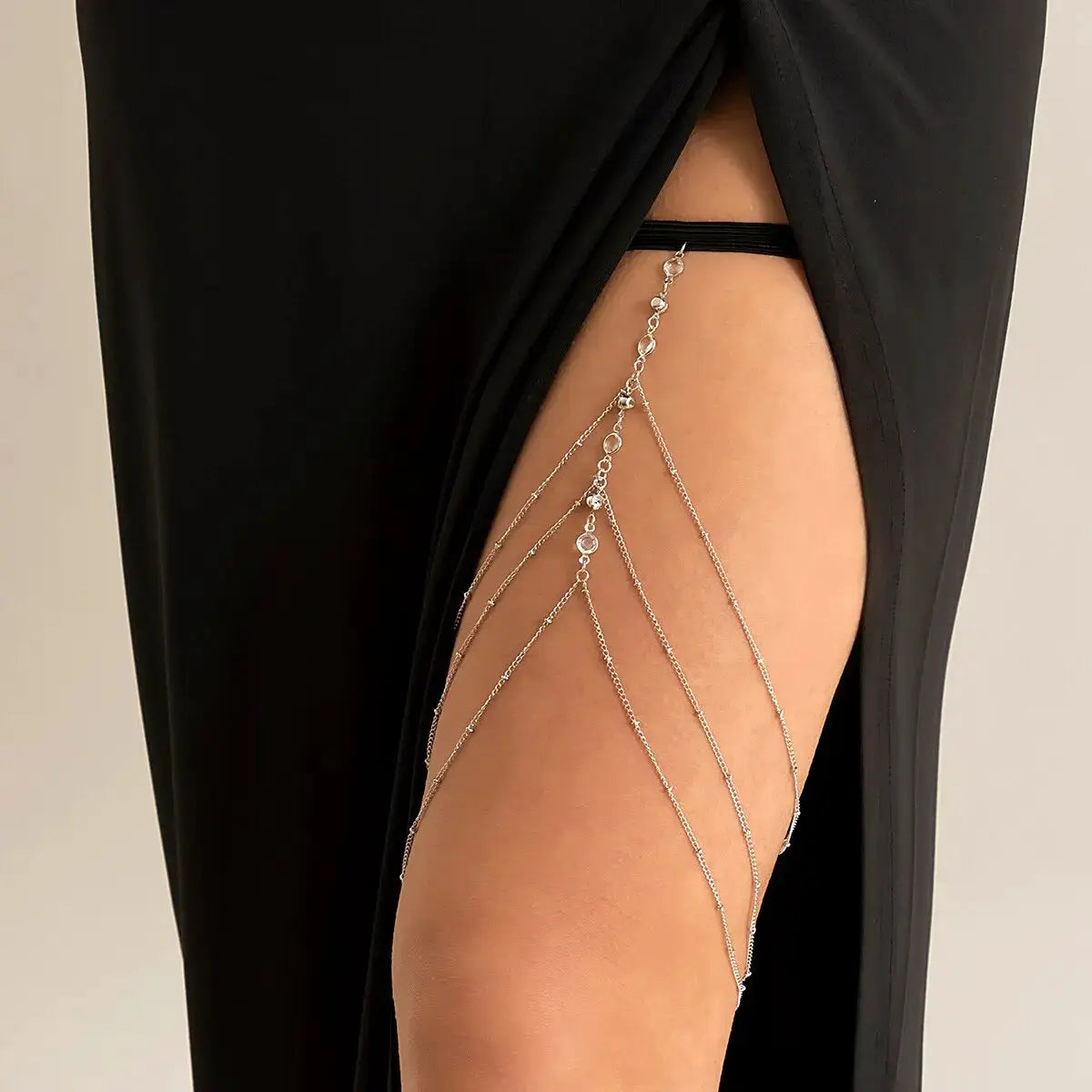 Boho Elastic Band Crystal Leg Chain For Women Multilayer Tassel Adjustable Beach Body Jewelry