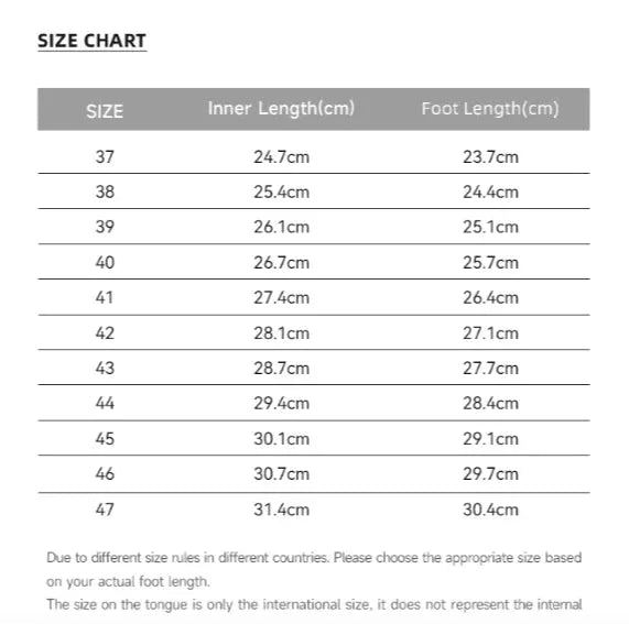 HOBIBEAR barefoot shoes size chart showing inner and foot lengths in cm for sizes 37–47.