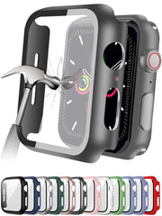 Simples Market Apple Watch tempered glass screen protector and protective case, fits 40–45mm, assorted colors
