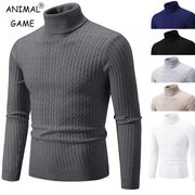 Men's High Neck Turtleneck Sweater Polyester Acrylic Blend Solid Color Knitted Pullover For Winter Warm Casual Wear