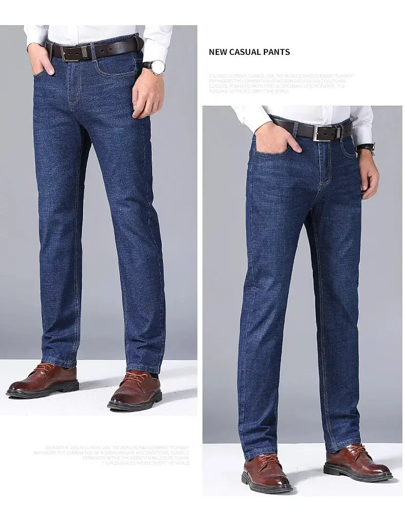 New Men Classic Jeans by Simples Market, dark blue denim casual pants, size 32-38