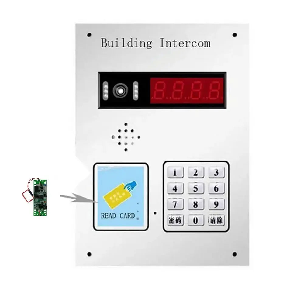 RFID two-way embedded door access control panel with dual-sided card reader and numeric keypad, silver metal panel