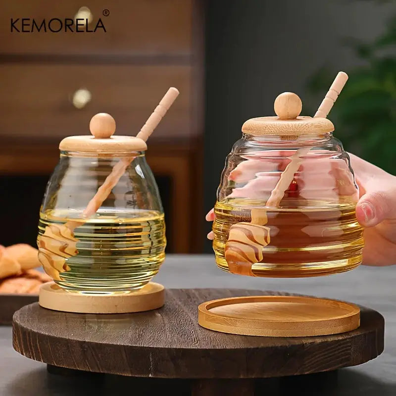 KEMORELA Glass Honeycomb Tank With Dipper And Lid Honey Storage Container For Kitchen And Wedding Party Dining Decor