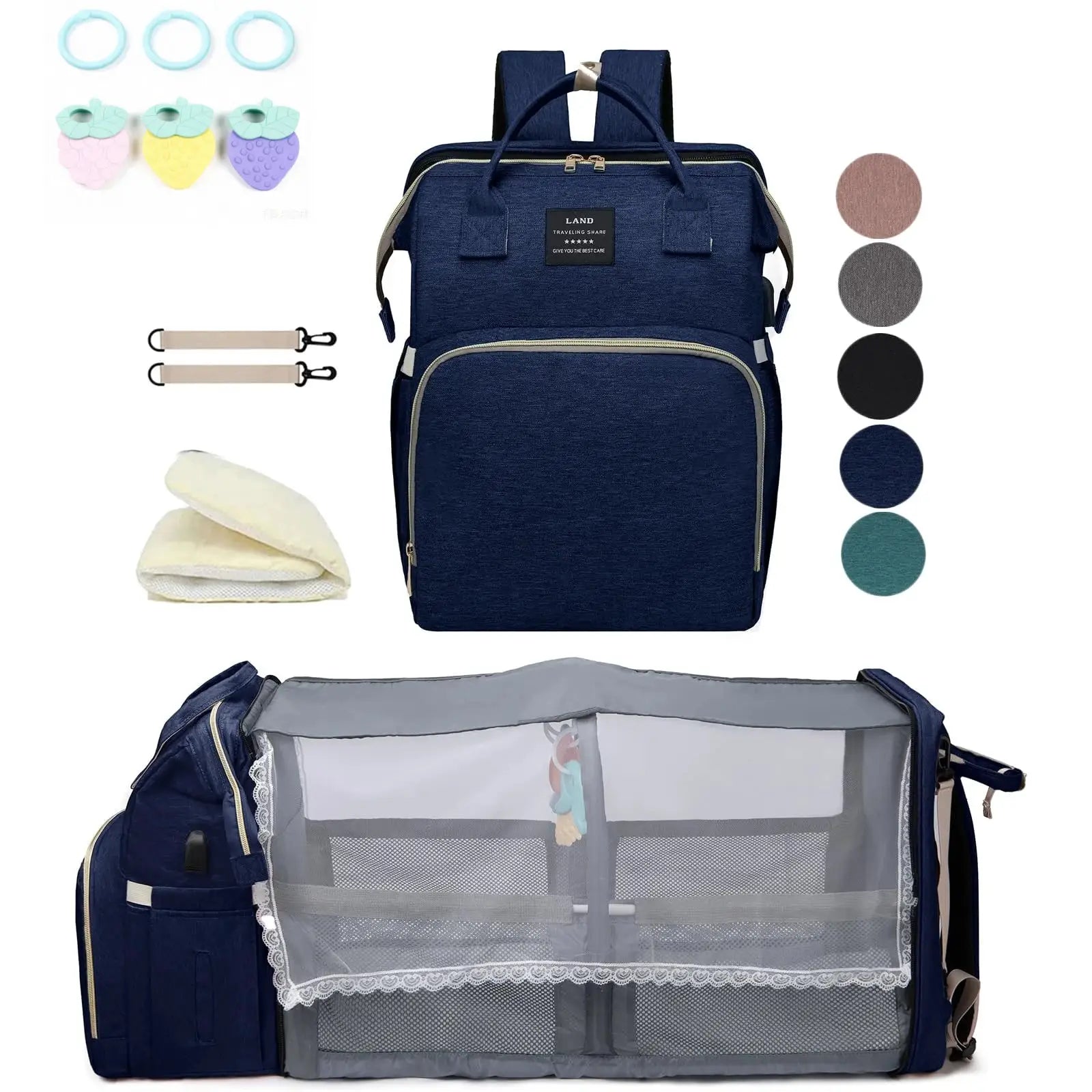 Mommy Bag Backpack With Portable Folding Crib And Large Capacity Diaper Bag For Travel And Outings