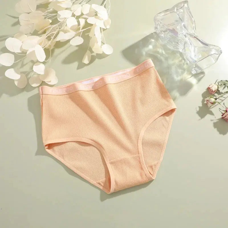 Simples Market women's seamless cotton briefs, peach ribbed fabric, soft breathable, low-waist underwear