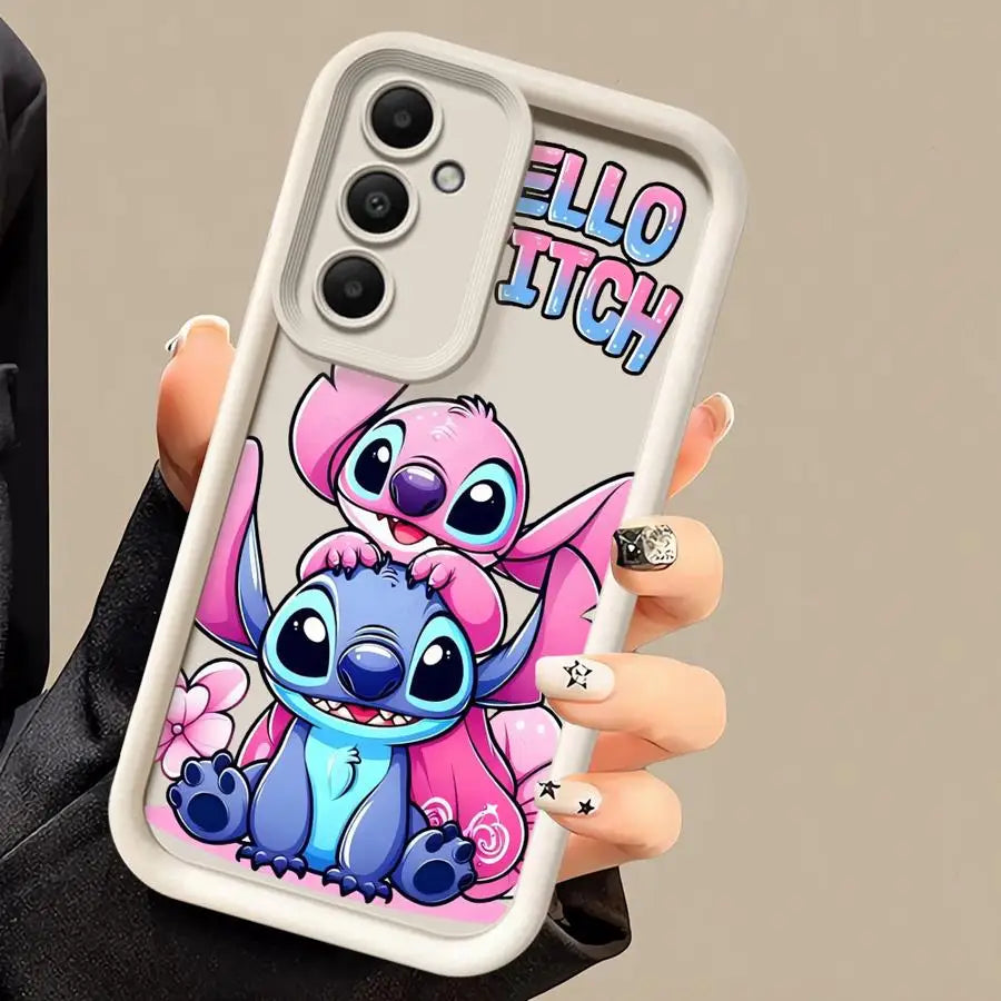 Disney Stitch-themed soft cover case for Samsung Galaxy phones with pink and blue Stitch characters artwork
