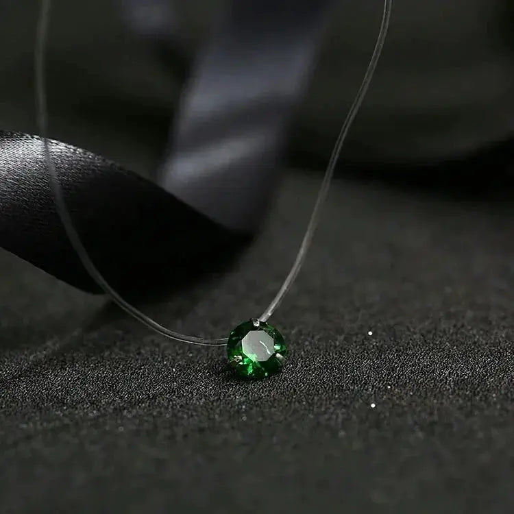 5 Colors Dazzling Zircon Pendant Necklace With Invisible Transparent Fishing Line Chain For Women Minimalist Jewelry