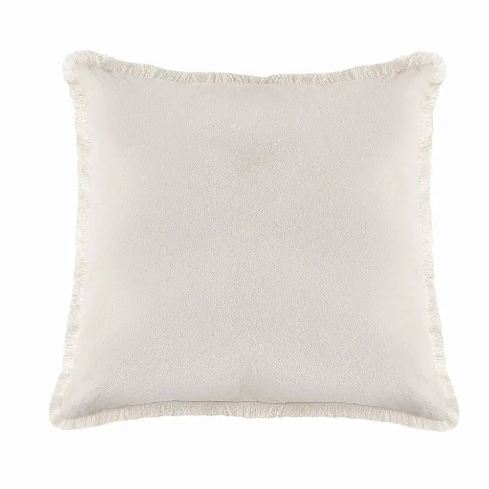 Boho throw pillow cover, cream with tassel fringe, square cushion