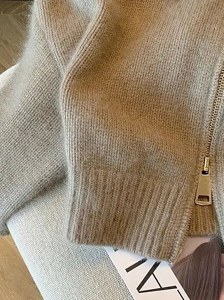 Patchwork Cropped Cardigan With Zipper For Women Thick Autumn Knitwear Cropped Fit Autumn Style