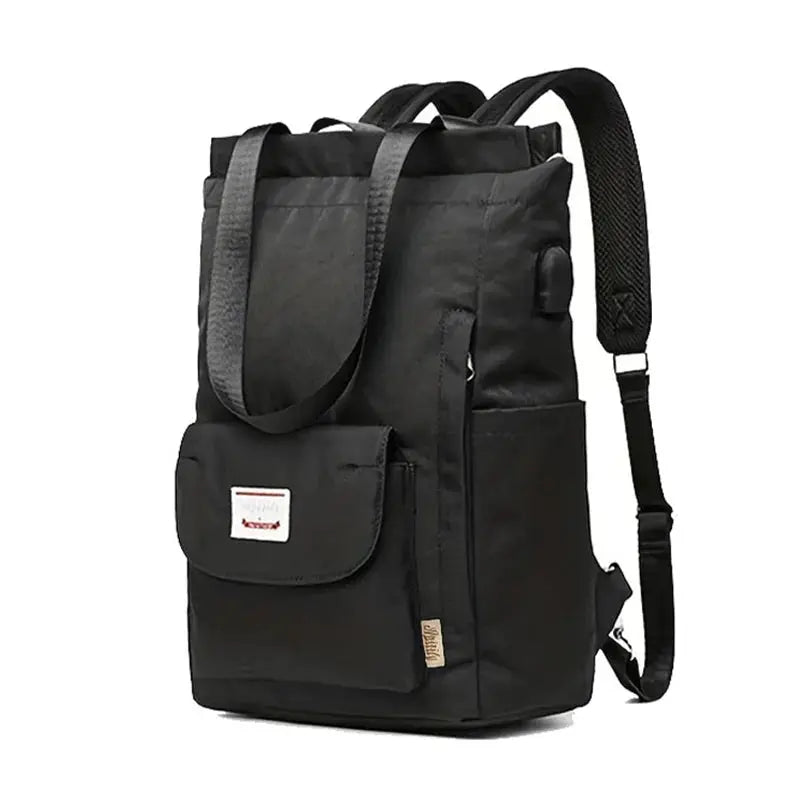 Laptop backpack Simples Market, black waterproof Oxford canvas for women with front pocket