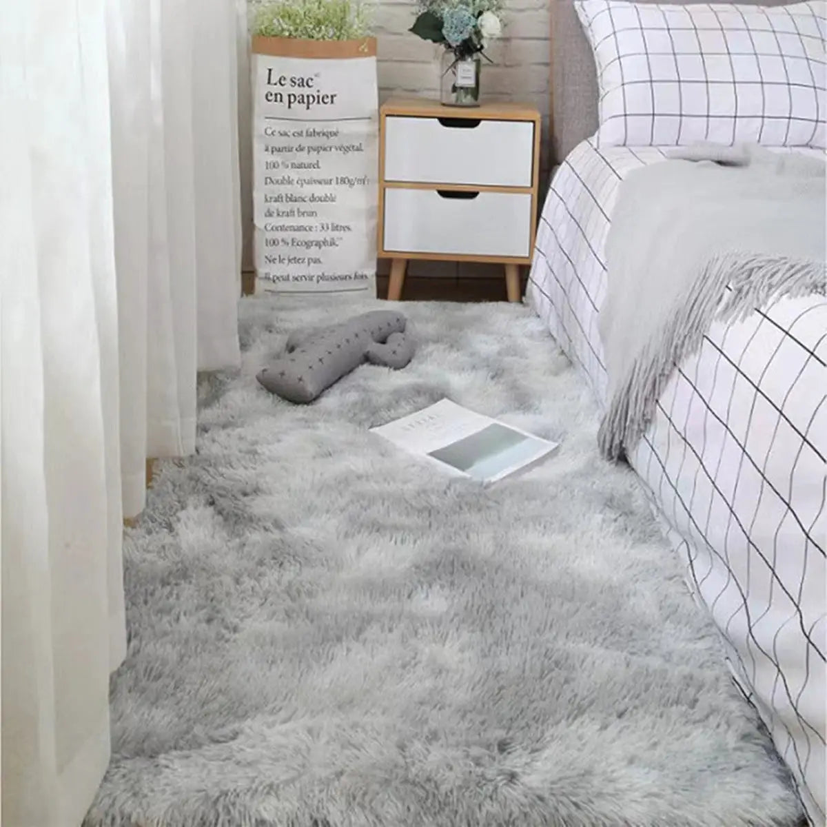 Soft shaggy gray area rug for bedroom and living room with plush texture