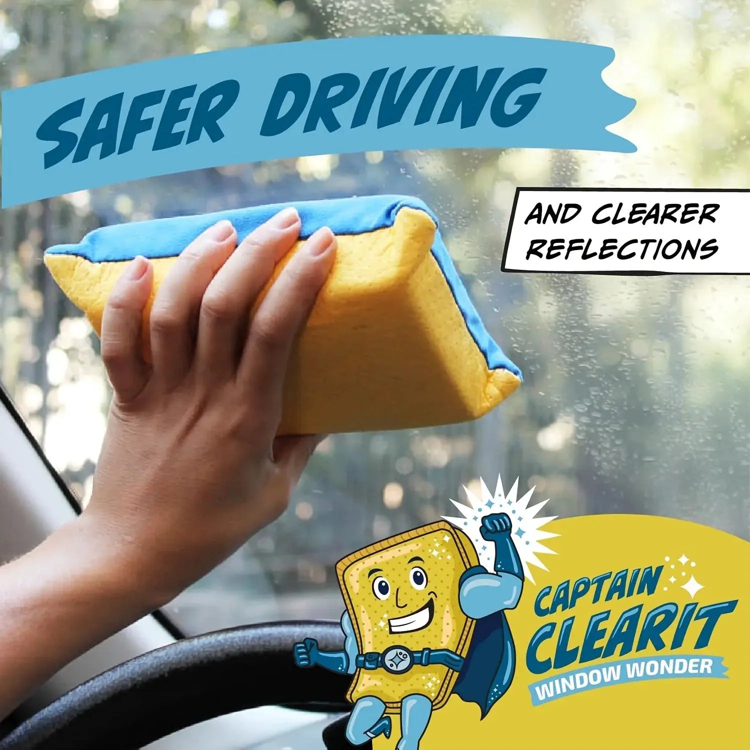 ClearView Large Anti Fog Sponge For Cars Windows And Glass Mirrors Ultra Absorbent And Easy To Clean Fog Free