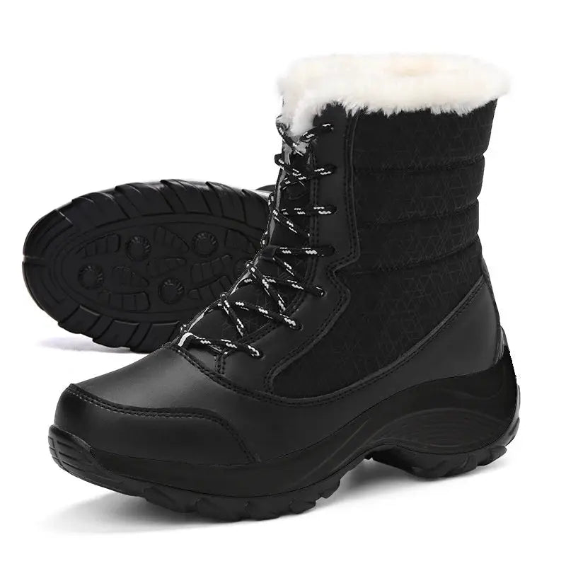 SnowStride Women Platform Snow Boots Non Slip Waterproof Winter Ankle Boots With Warm Fur Lining
