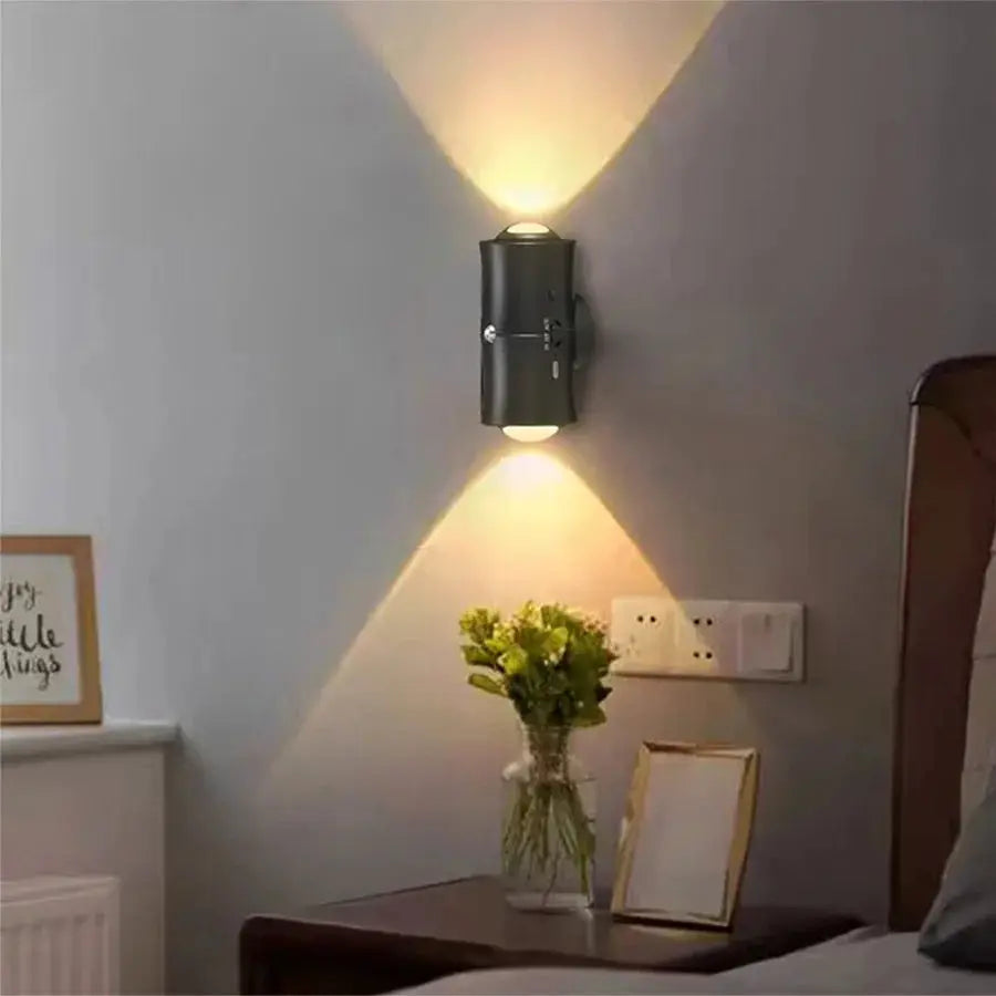 Motion Sensor LED Wall Light, black double-head magnetic spotlight with RGB color-changing, rechargeable.