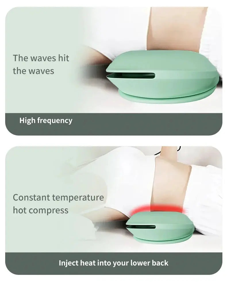 Electric lumbar traction massager with heat and adjustable intensity; mint green inflatable back stretcher
