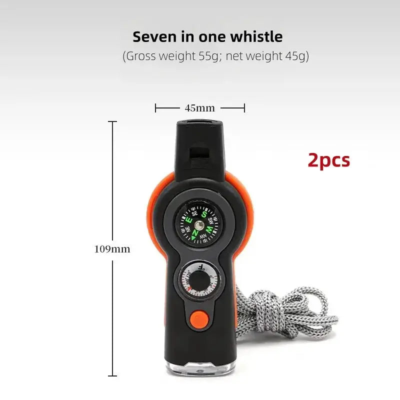 Outdoor camping 7-in-1 survival whistle with compass, Simples Market, orange and black, 2 pcs