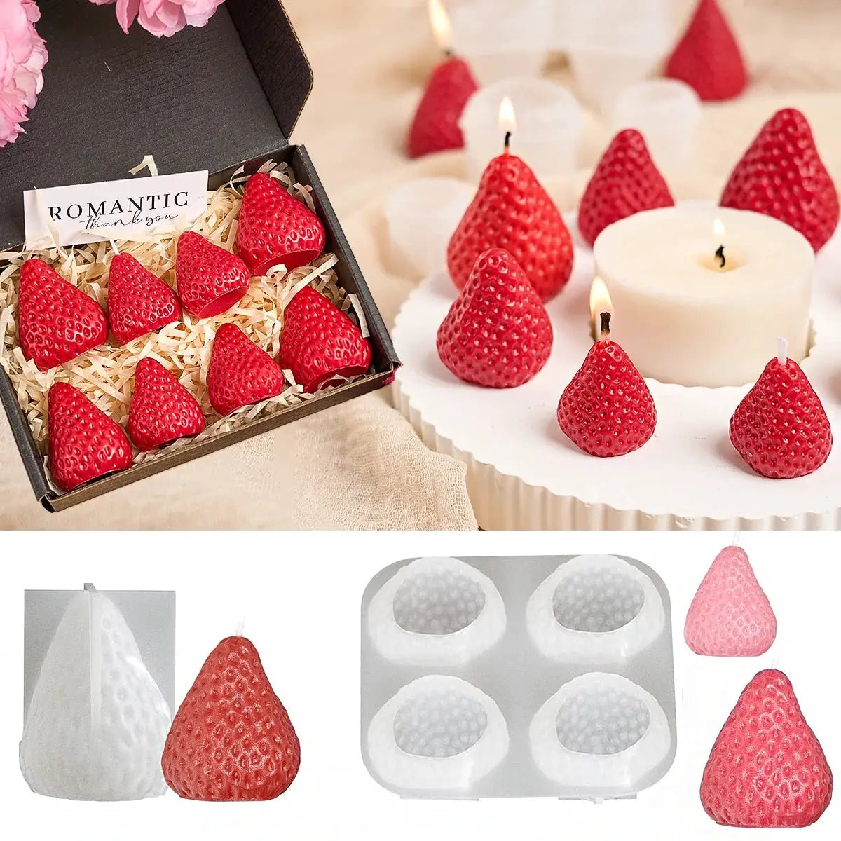 3D Strawberry Aromatherapy Candle Silicone Mold DIY Handmade Romantic Scented For Valentines Day Party Home Decor Gift - Simples Market