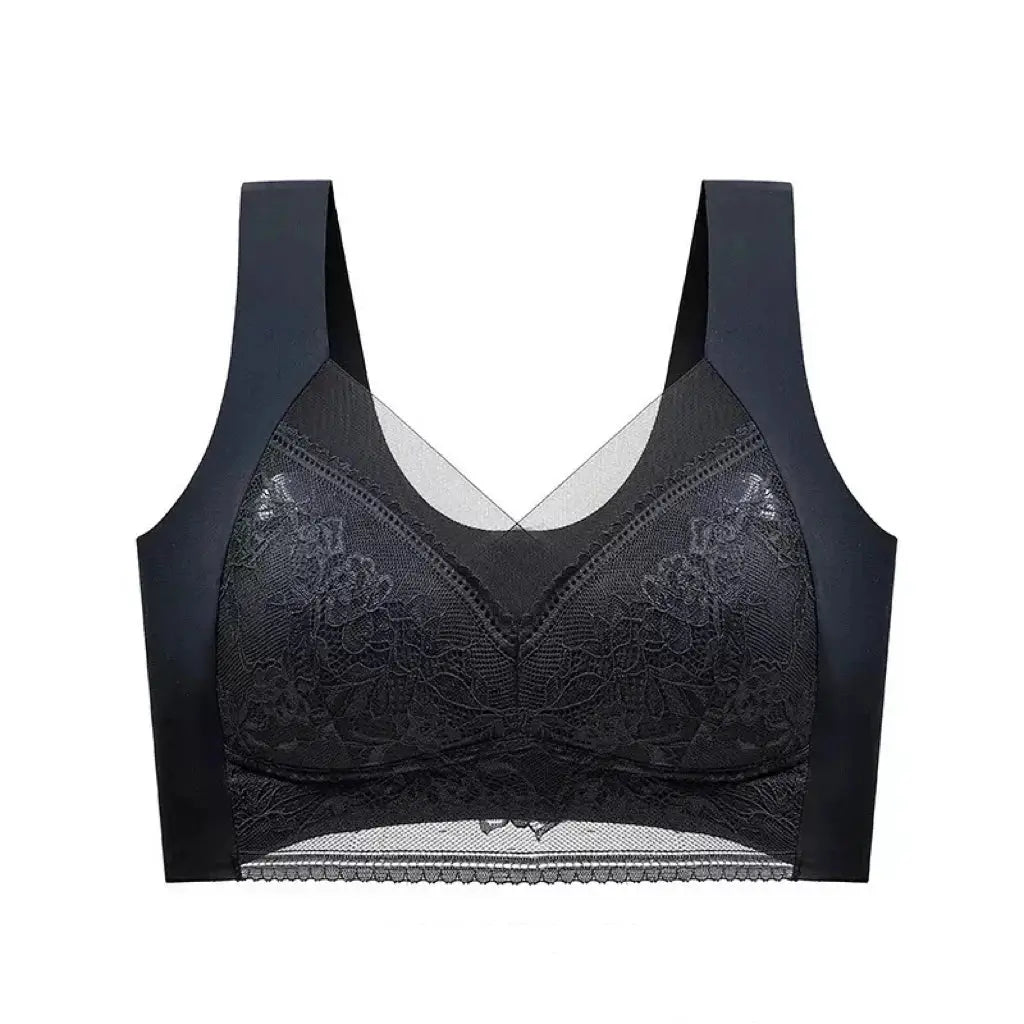 Bra by Simples Market, black lace plus-size padded with wide straps