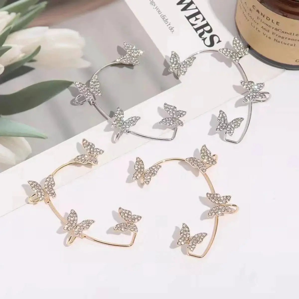Korean Style Butterfly Ear Clips For Women No Piercing Sparkling Zircon Ear Cuff Earrings Wedding Party Jewelry Gifts - Simples Market