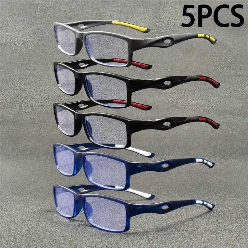 OptiFlex Five Pairs Unisex Reading Glasses With Retro Square Frames Durable Plastic Frame For Everyday Comfort