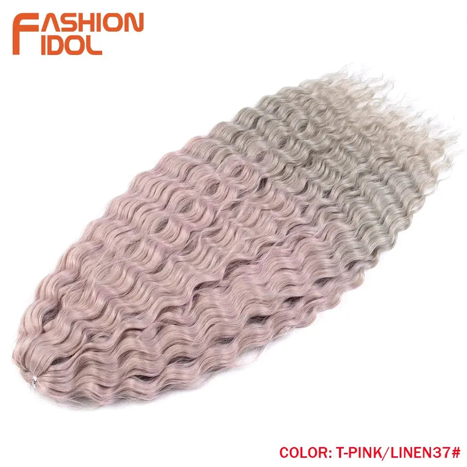 Simples Market Ariel Hair Synthetic Twist Crochet Curly Hair, 24in water-wave braiding, ombre pink to linen blonde