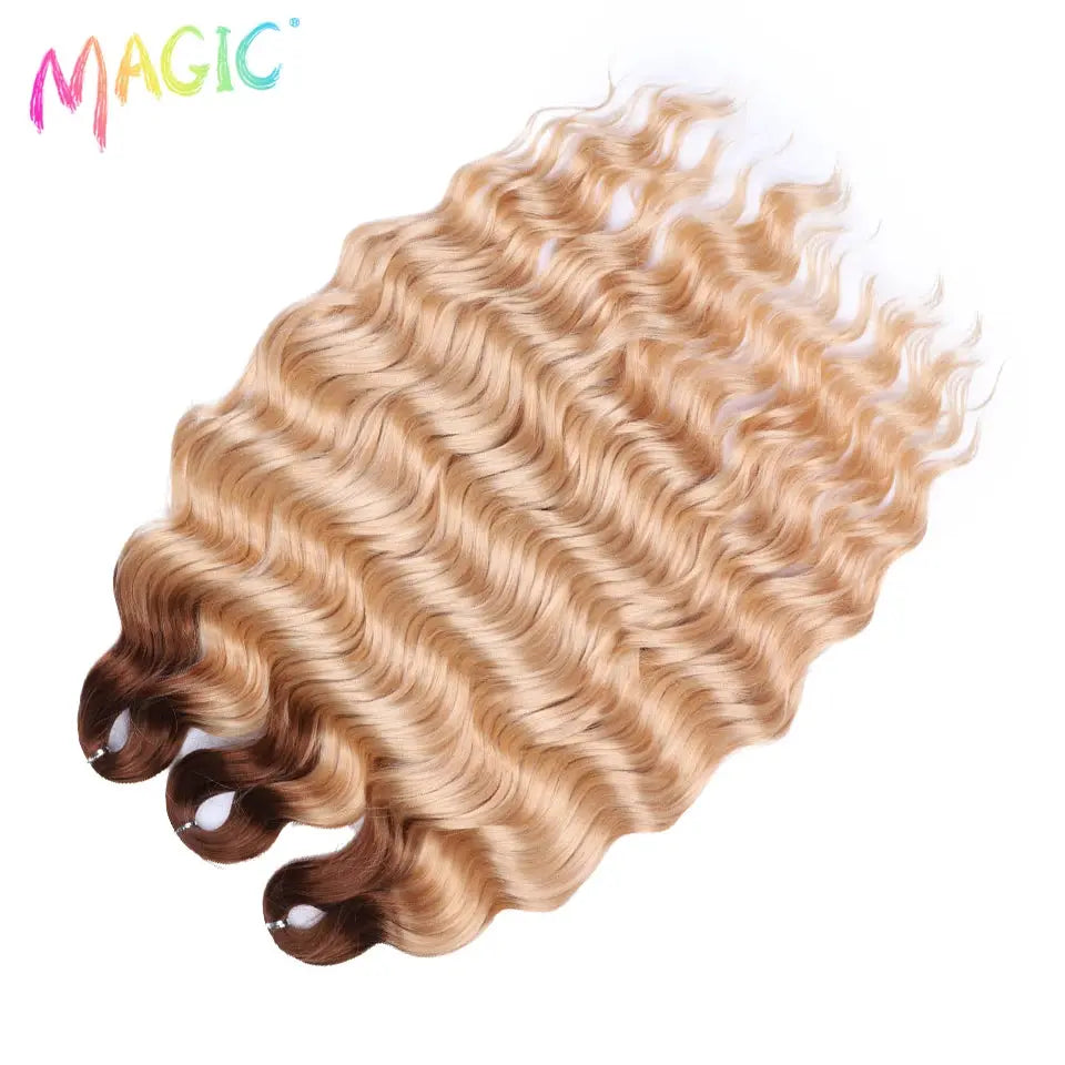 Anna 24in water-wave braiding synthetic hair extensions, ombre blonde deep-wave afro crochet twists (3 bundles)