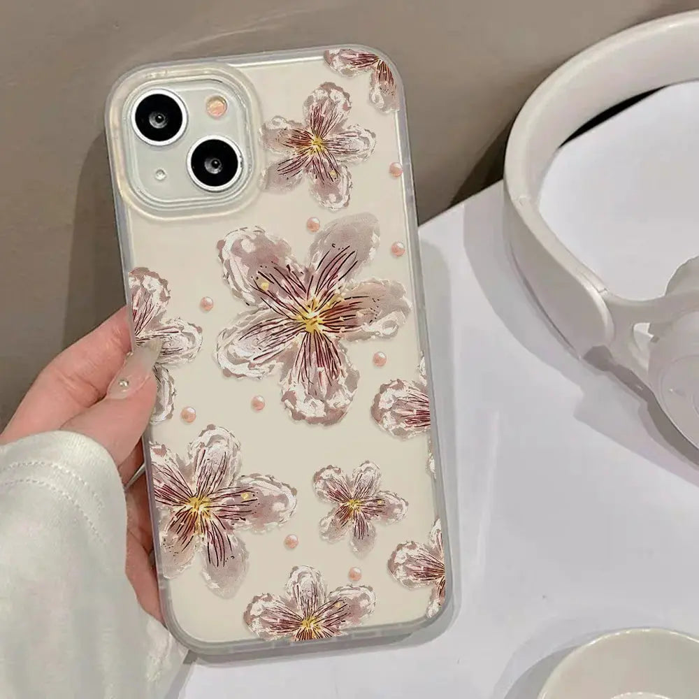 FloraShield Floral Matte Soft Silicone Case For Iphone 11 12 13 14 15 16 Pro Max Clear Shockproof Design