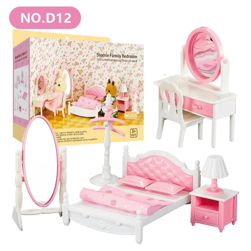 Dollhouse Furniture Set For Bathroom Kitchen Laundry With Fridge And Washing Machine Miniature Pretend Play Toys