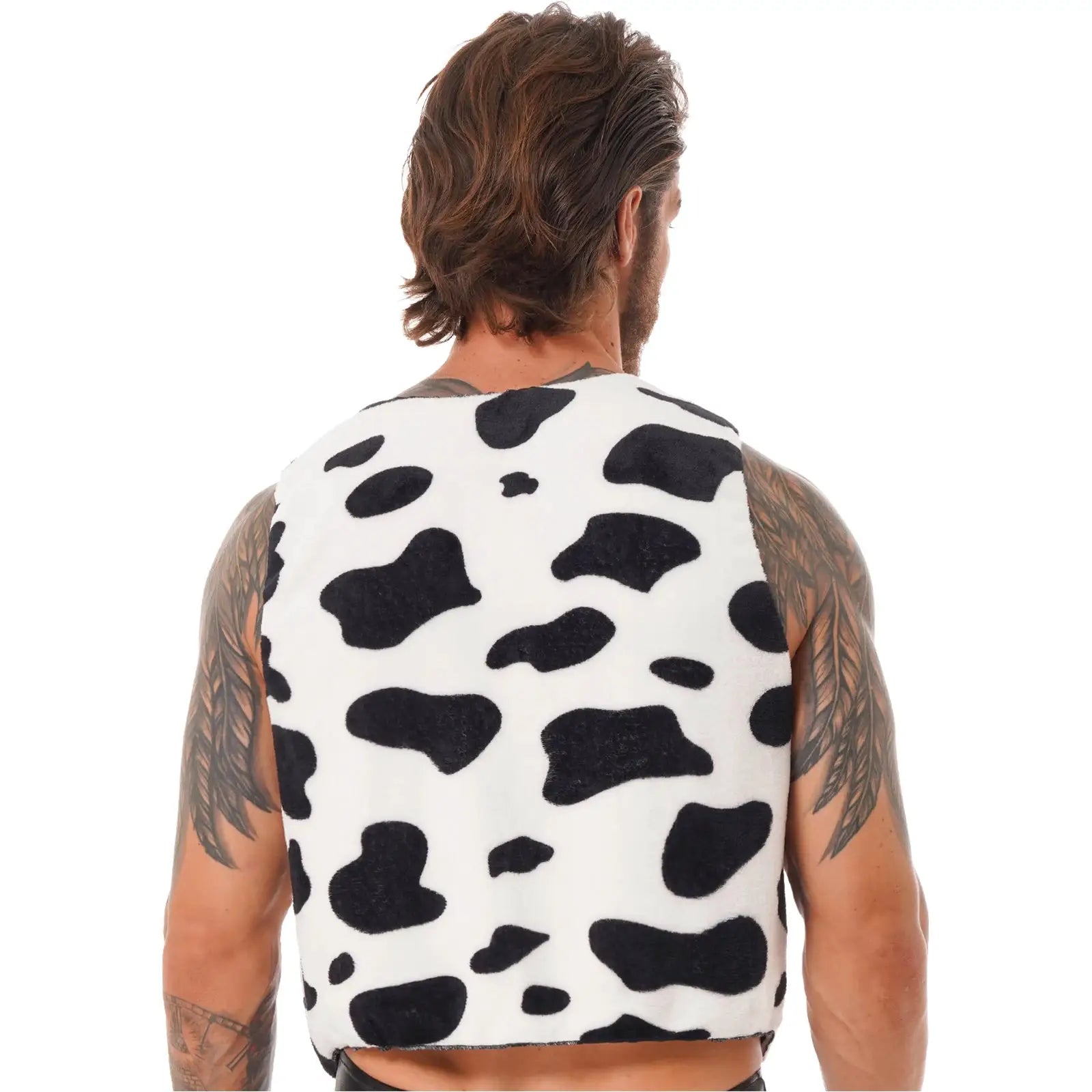 Simples Market men's cow-print sleeveless flannel vest, white with black spots