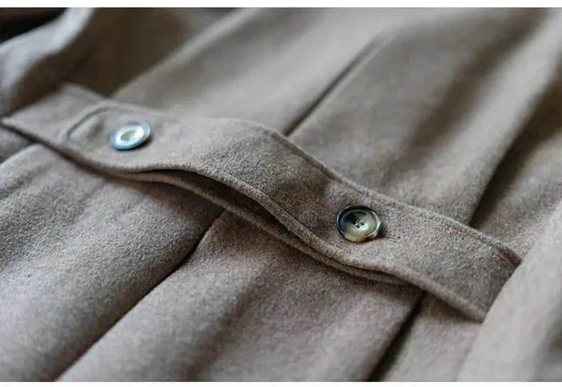 Mauroicardi wool blend men’s overcoat, brown double-breasted long coat with button strap.
