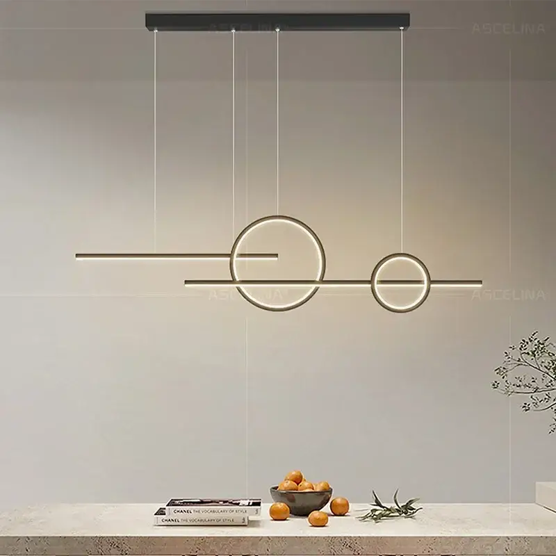 Modern LED pendant chandelier by Simples Market, minimalist circular-ring design in warm white finish